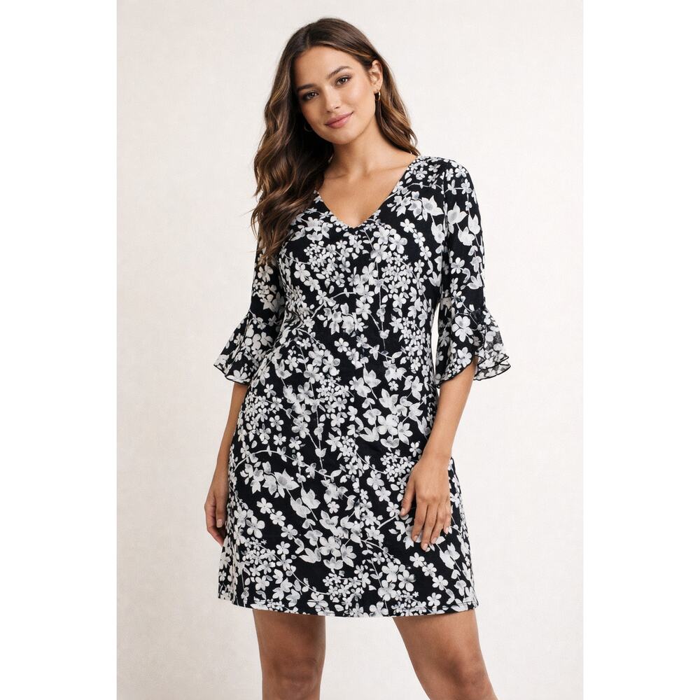 Karl Lagerfield Paris Women's Floral Lace Flutter Bell Sleeve Dress, Size 14P
